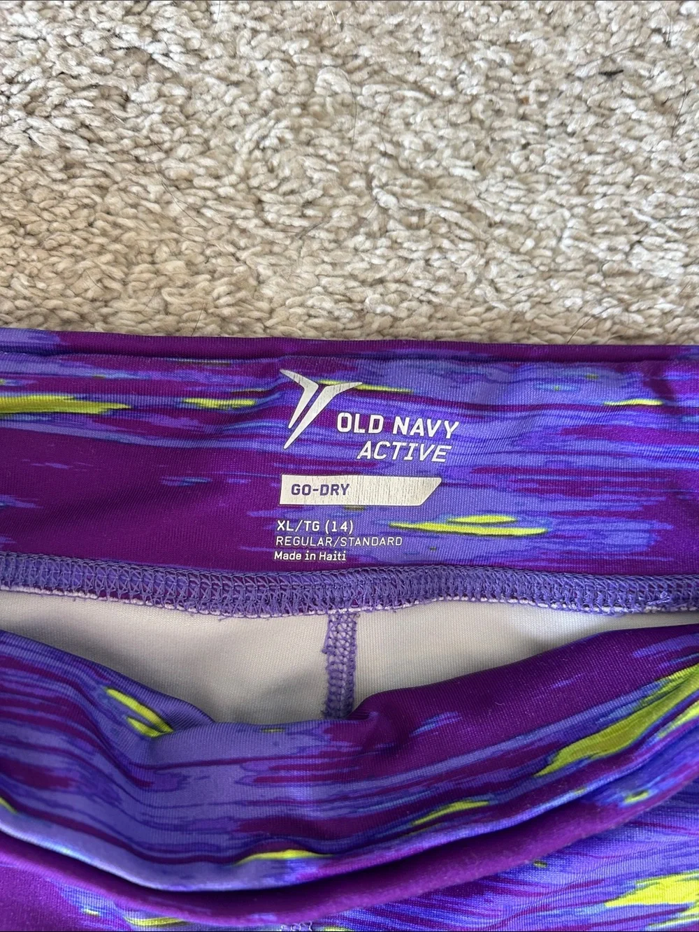 Old Navy Purple Leggings with Neon Green & Blue Space-Dye